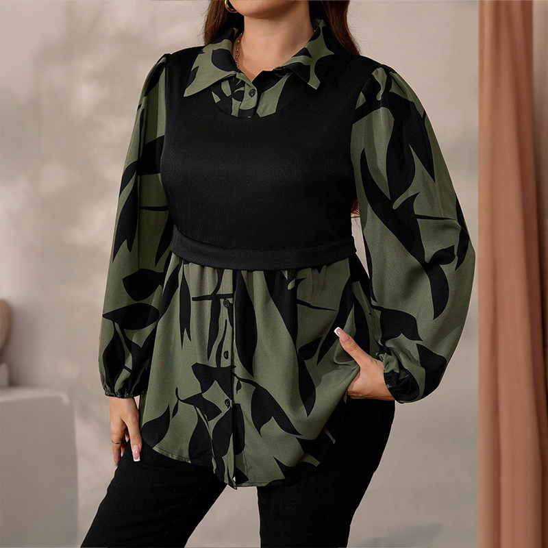 Elegant falsk 2-delt trykket skjorte for kvinner-8