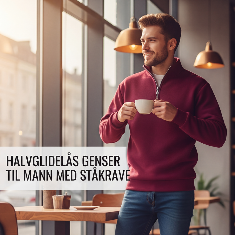 Gensre for menn med stående krage og kvart glidelås