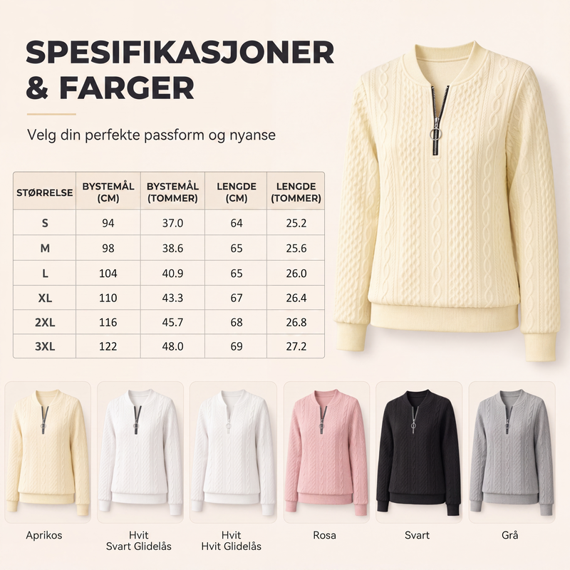 Damegenser med halvt glidelås og kabelstrikk-8