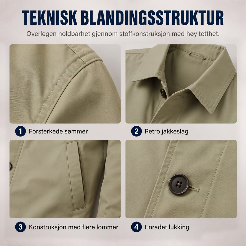 Vanntett trenchcoat i middels lengde for menn-3