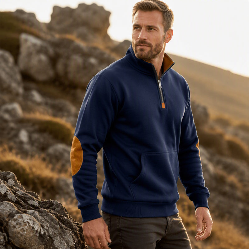 Herre sweatshirt med ståkrage og halv glidelås-6