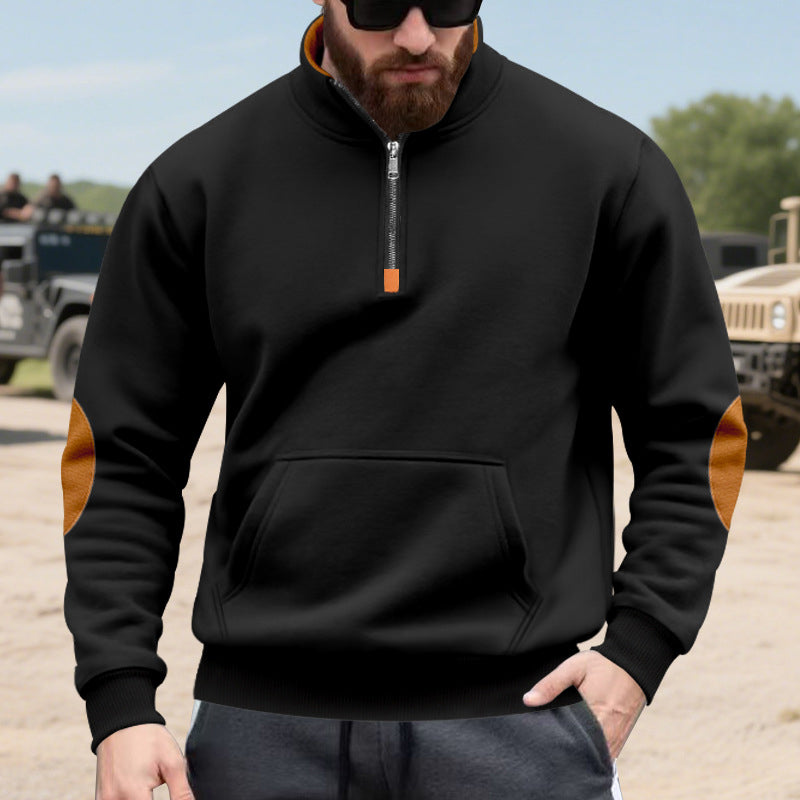 Herre sweatshirt med ståkrage og halv glidelås-8