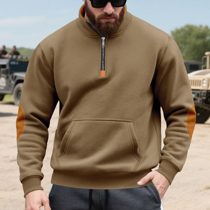 Herre sweatshirt med ståkrage og halv glidelås-9