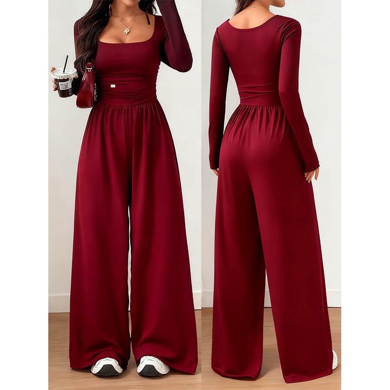 ✨ Jumpsuit med Firkantet Hals & Vide Ben – Elegant, Smigrende & Komfortabel-10