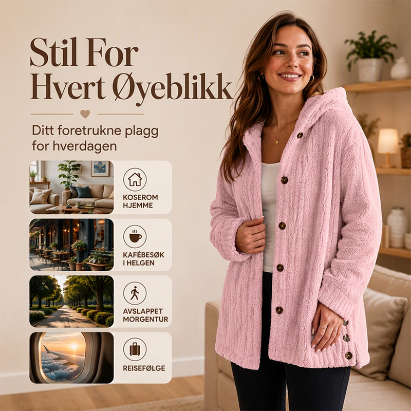 Løstsittende plysjakk med hette for kvinner-4