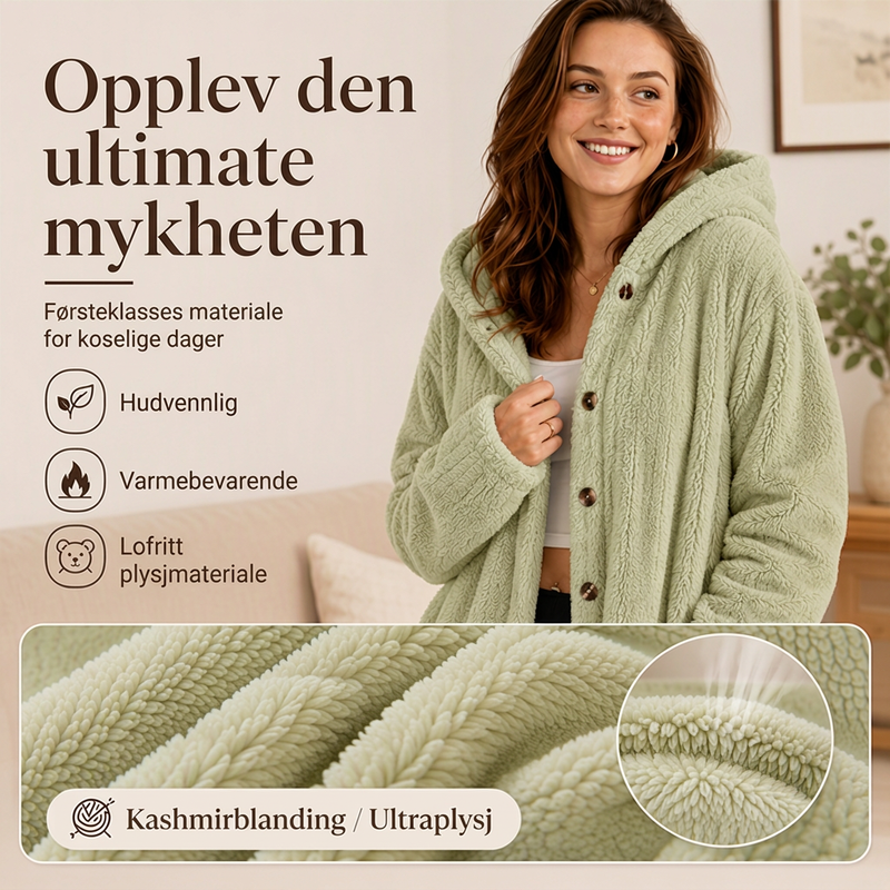 Løstsittende plysjakk med hette for kvinner-3