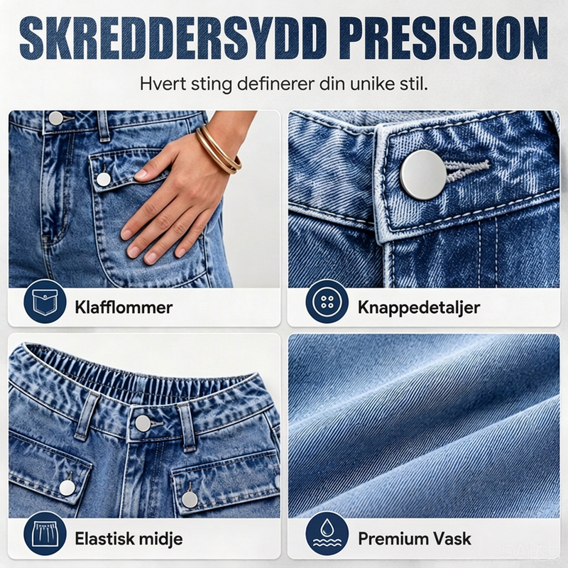 Jeans med høy midje for kvinner, ballongsnitt med snøring i beinenden-6