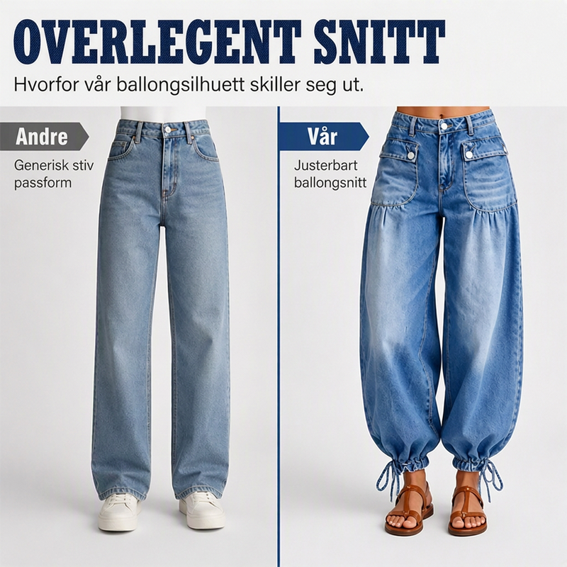 Jeans med høy midje for kvinner, ballongsnitt med snøring i beinenden-5