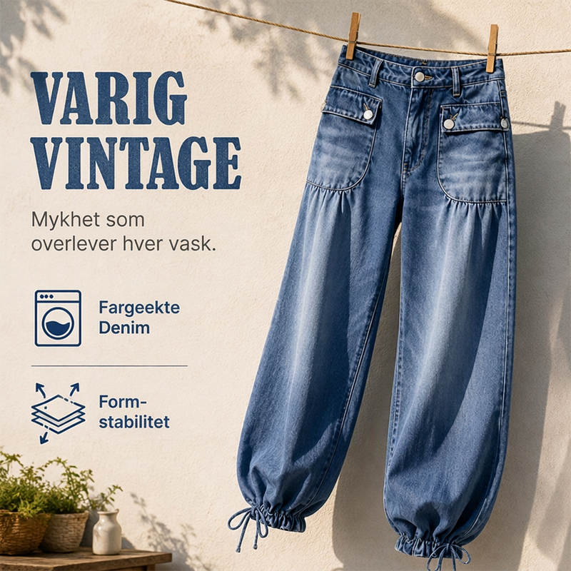 Jeans med høy midje for kvinner, ballongsnitt med snøring i beinenden-9