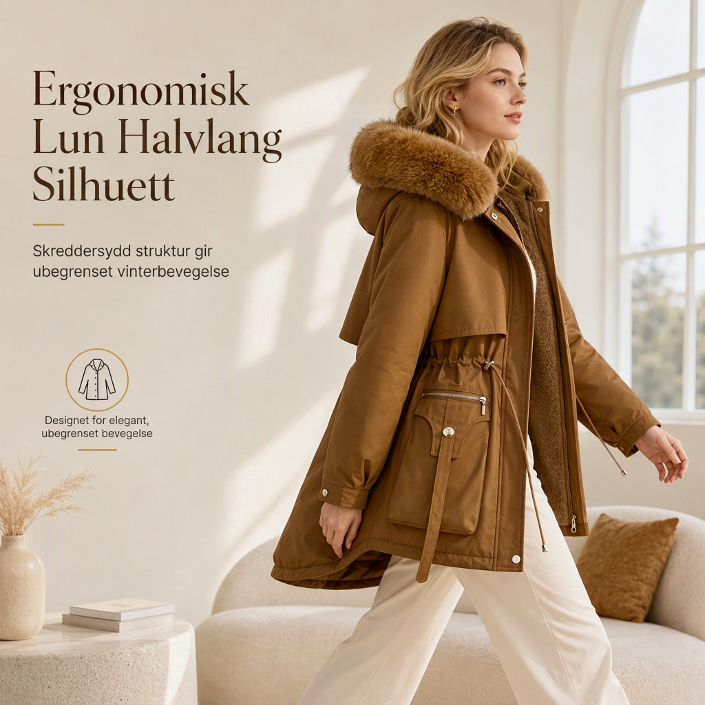 Dame vattert parkas med imitert pels for vinter-5