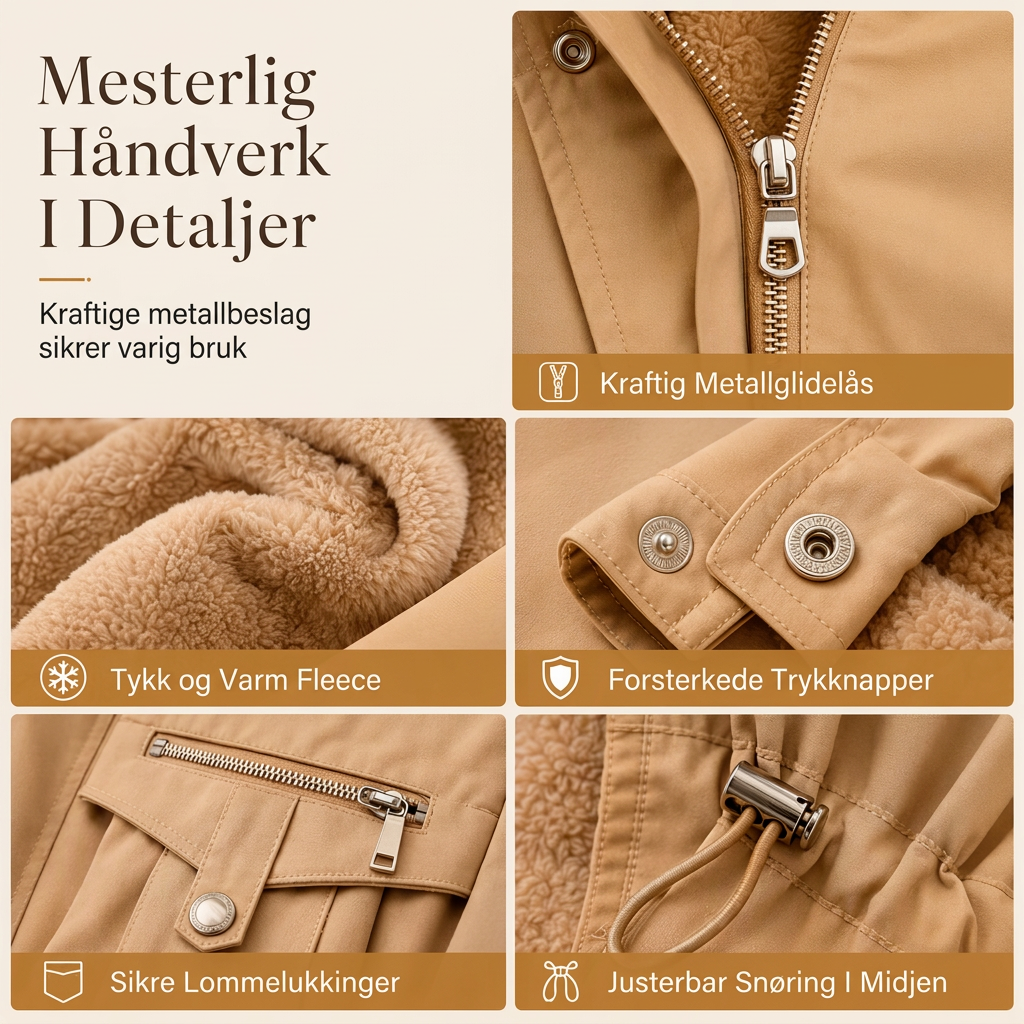 Dame vattert parkas med imitert pels for vinter-4