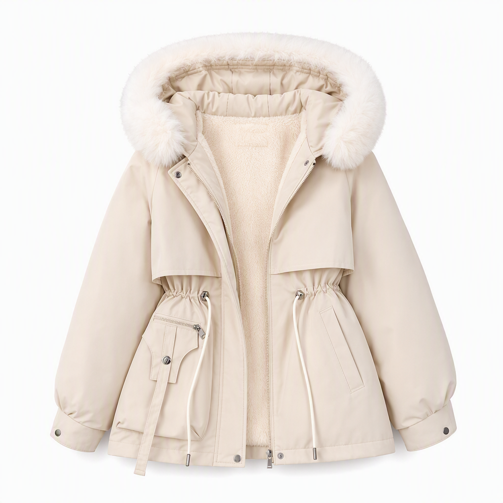 Dame vattert parkas med imitert pels for vinter-7