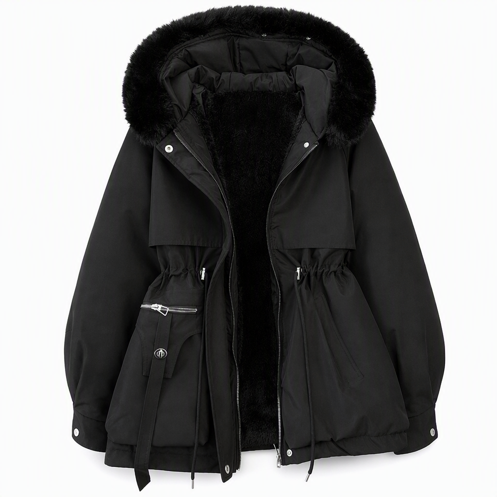 Dame vattert parkas med imitert pels for vinter-8