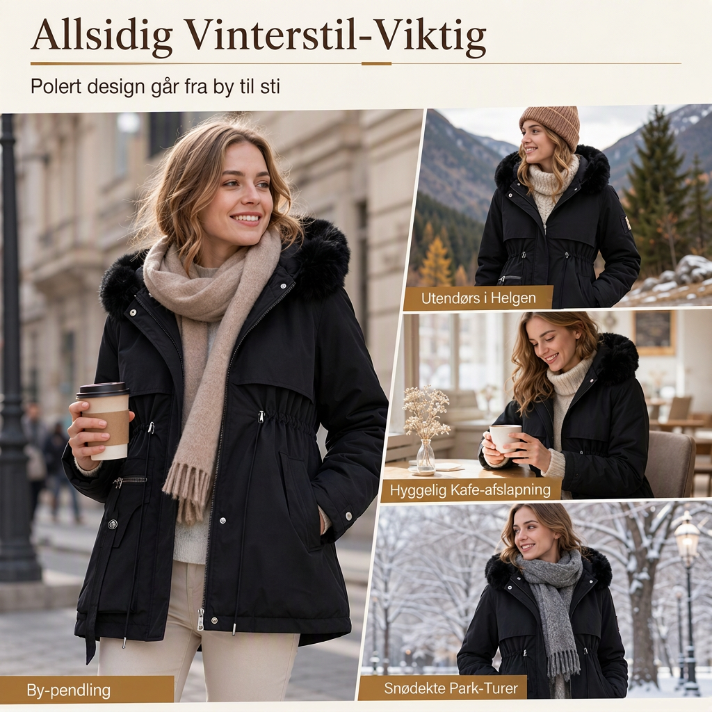 Dame vattert parkas med imitert pels for vinter-6