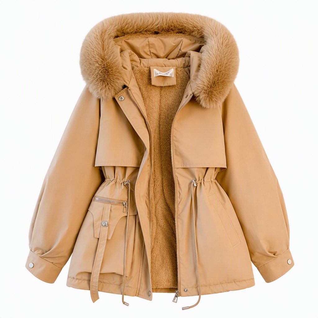 Dame vattert parkas med imitert pels for vinter-9