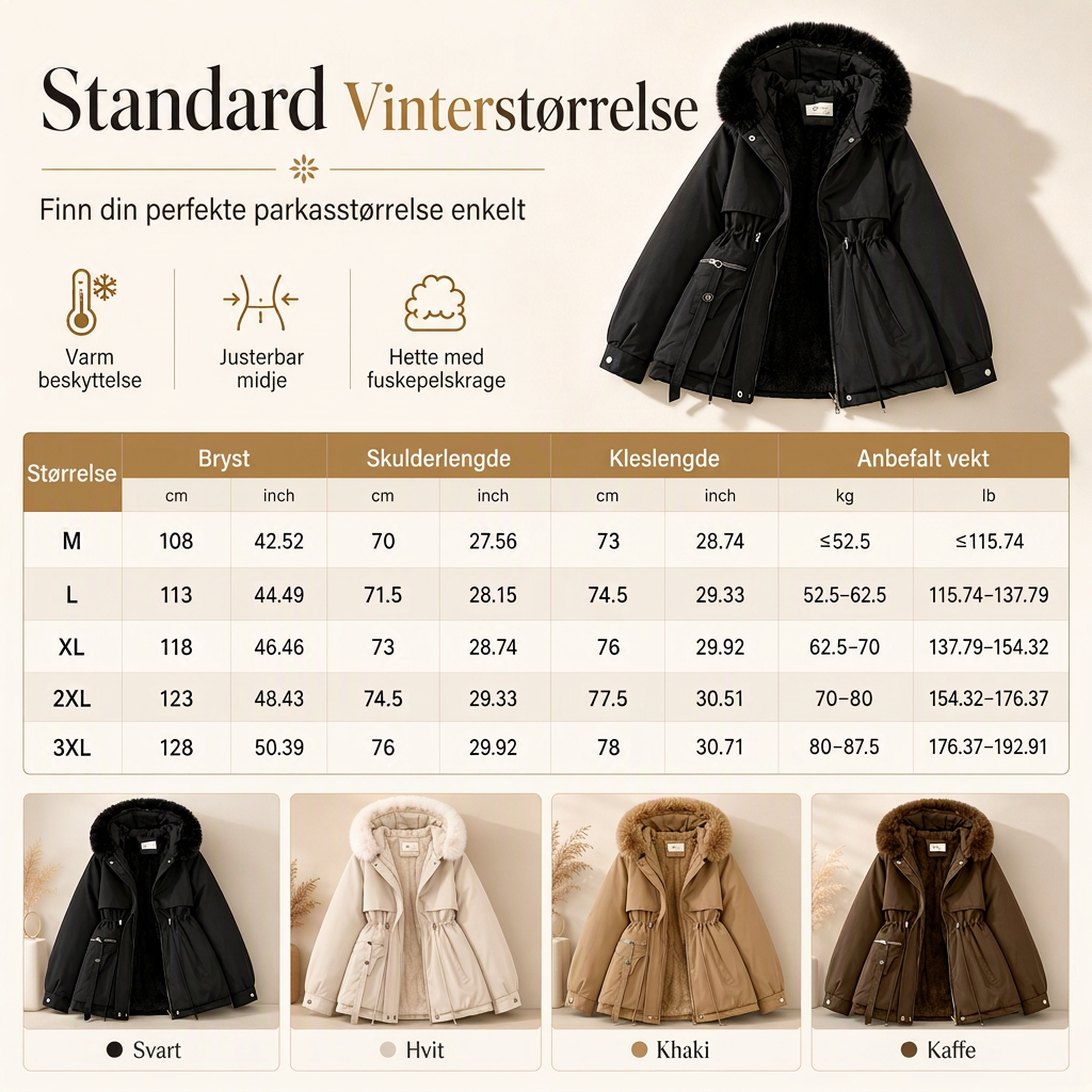 Dame vattert parkas med imitert pels for vinter-11