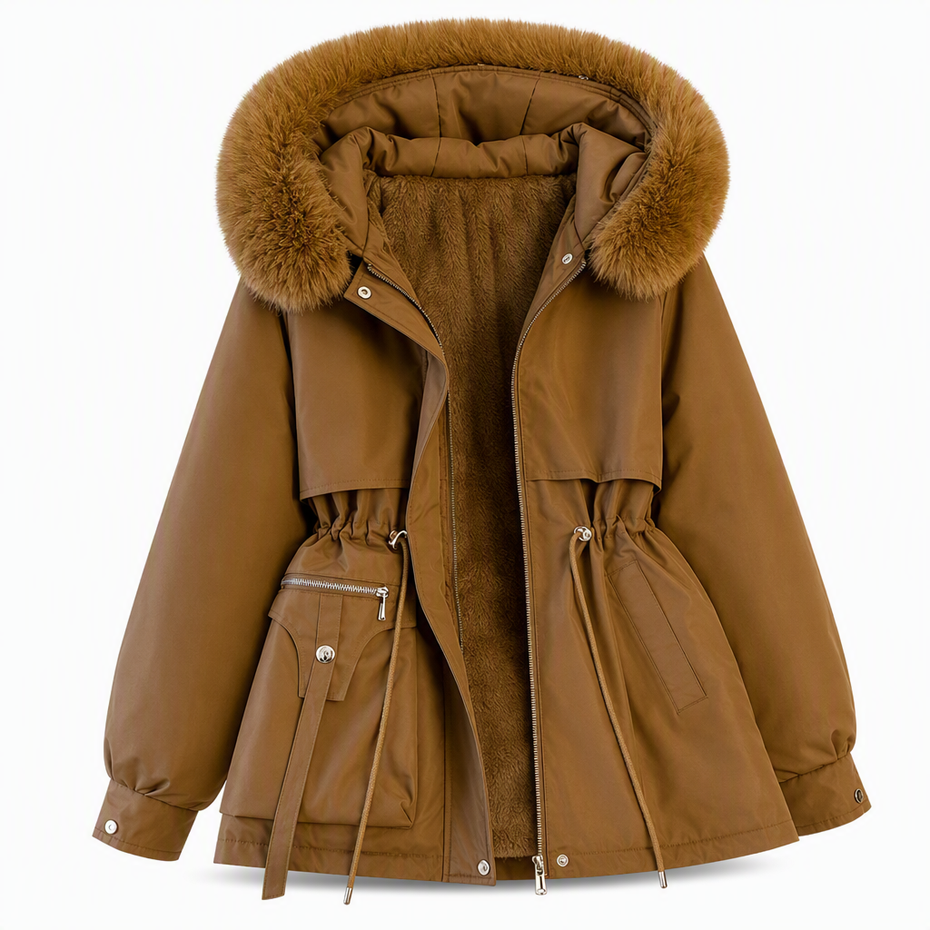 Dame vattert parkas med imitert pels for vinter-10