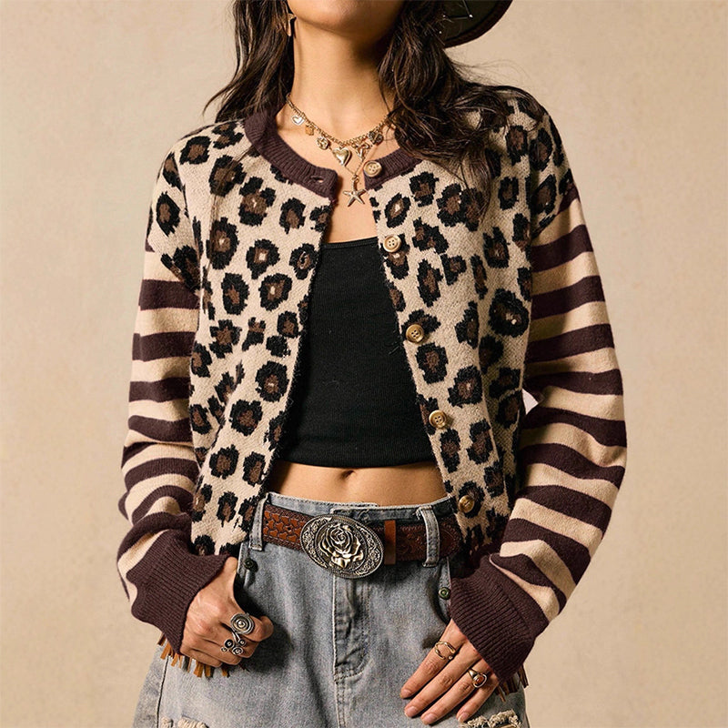 Kvinner leopardmønstret cardigan-3