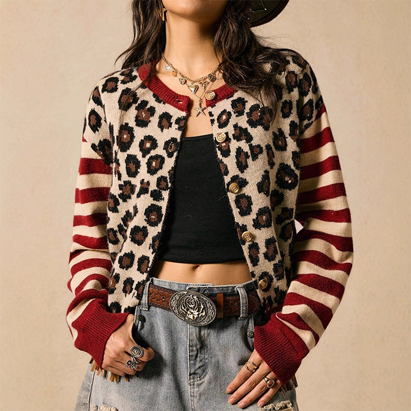 Kvinner leopardmønstret cardigan-1