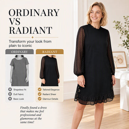 Elegant kjole for kvinner med gjennomsiktige prikkede ermer – Stilren og feminin ✨👗🌸