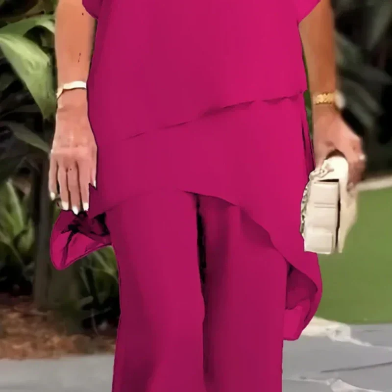 Damen-Zweiteiler: Charmantes asymmetrisches Top & Hose mit weitem Bein-7