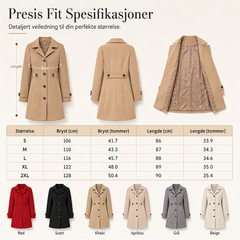 Elegant, figurkledet enkeltspent kåpe for kvinner-7