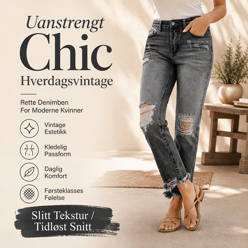 Dame retro-slitte jeans med revner