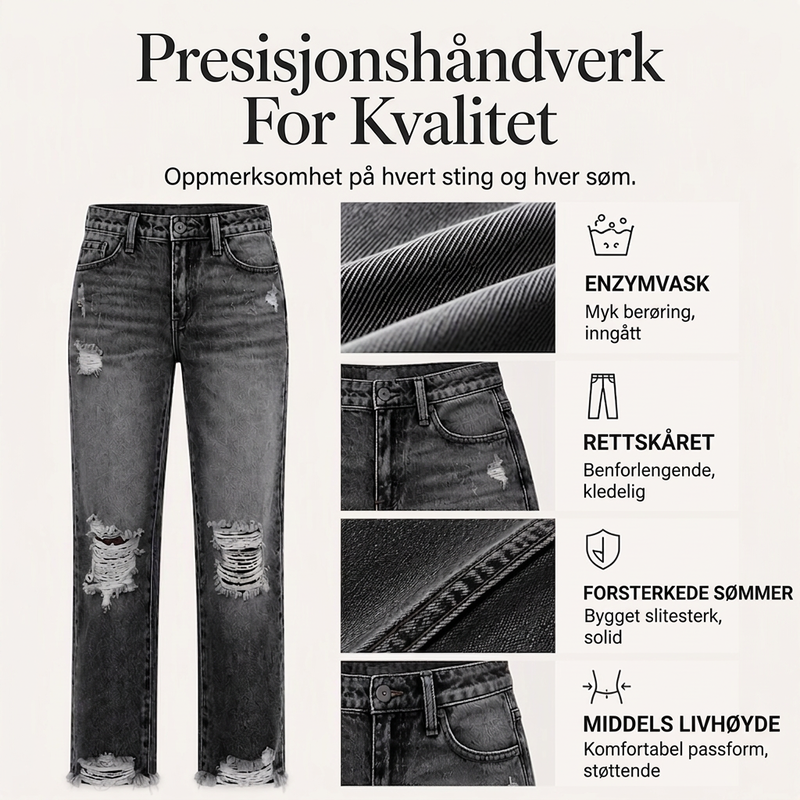 Dame retro-slitte jeans med revner-1