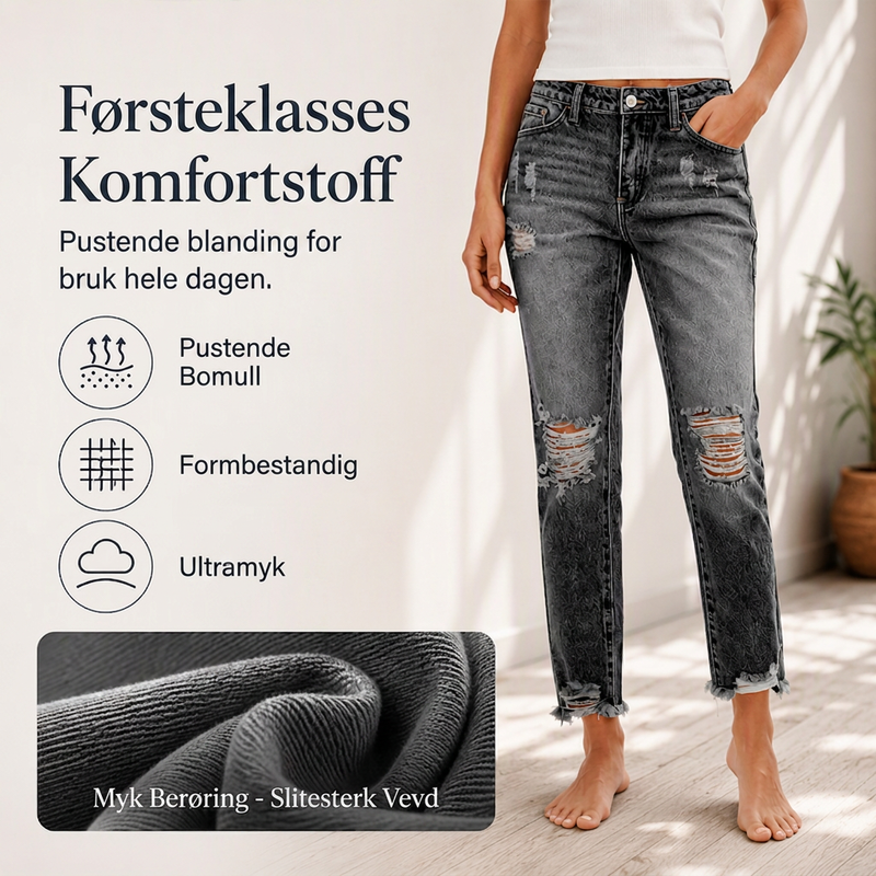 Dame retro-slitte jeans med revner-4