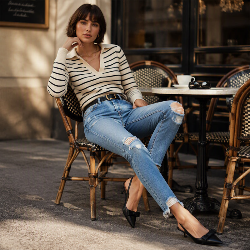 Dame retro-slitte jeans med revner-7