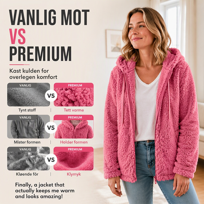 Dames dongeridress med glidelås og myk pelskant-2