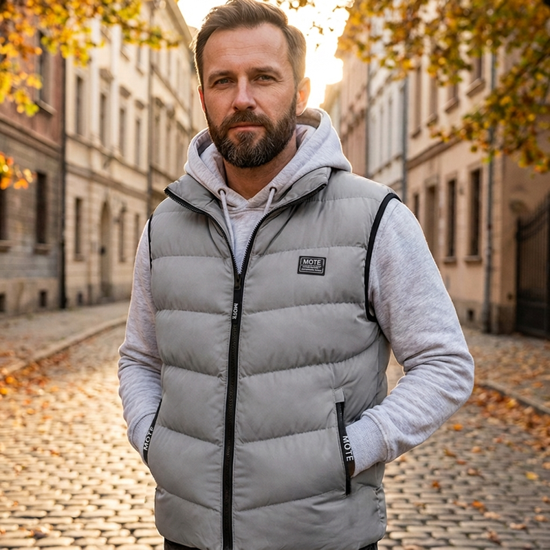 Vattert vest med stående krage for menn-1