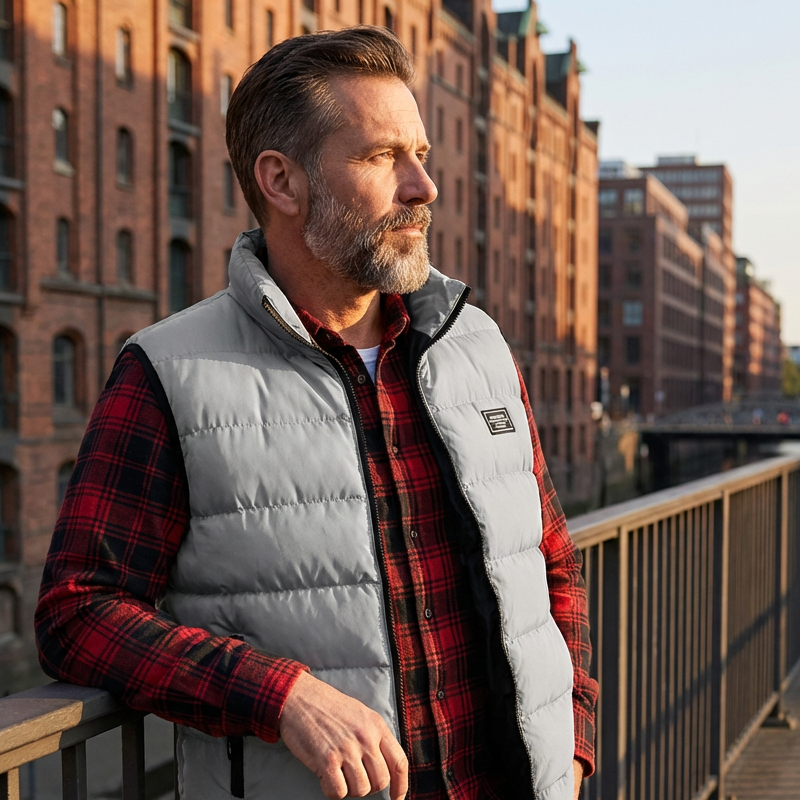 Vattert vest med stående krage for menn-3