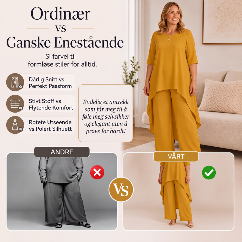 Sjarmerende asymmetrisk topp og videbukser-sett for kvinner-3
