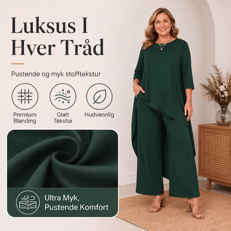 Sjarmerende asymmetrisk topp og videbukser-sett for kvinner-4
