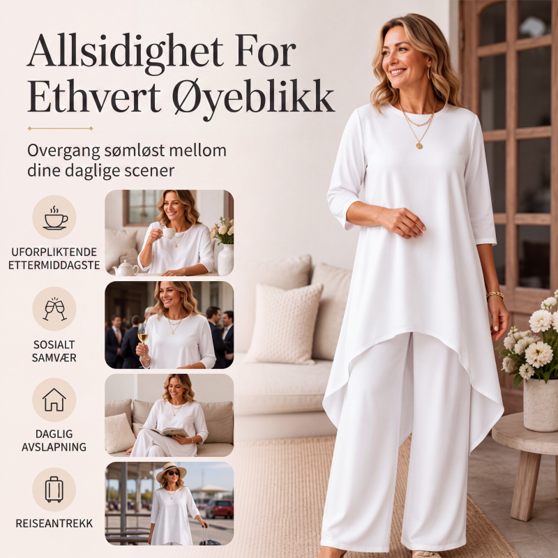 Sjarmerende asymmetrisk topp og videbukser-sett for kvinner-5