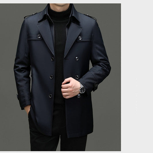 Herre Trenchcoat i Mellomlang Lengde med Avtakbar Innerfôr