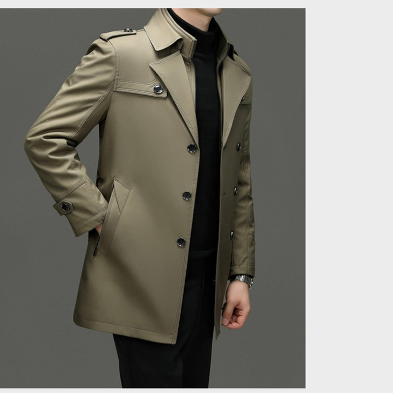 Herre Trenchcoat i Mellomlang Lengde med Avtakbar Innerfôr-1