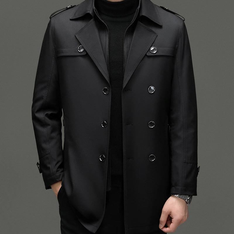 Herre Trenchcoat i Mellomlang Lengde med Avtakbar Innerfôr-2