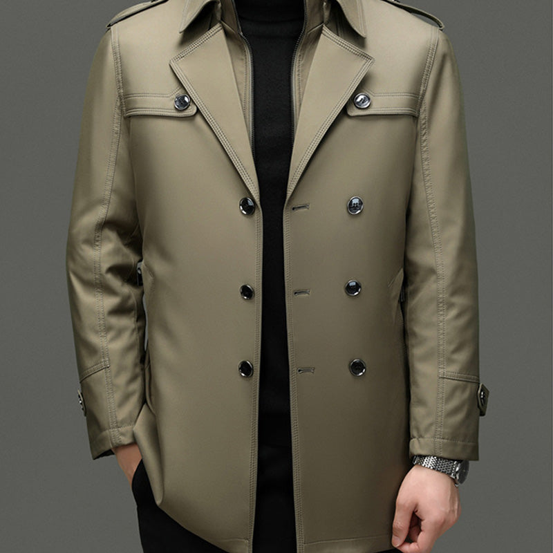 Herre Trenchcoat i Mellomlang Lengde med Avtakbar Innerfôr-5