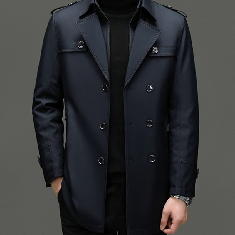 Herre Trenchcoat i Mellomlang Lengde med Avtakbar Innerfôr-6