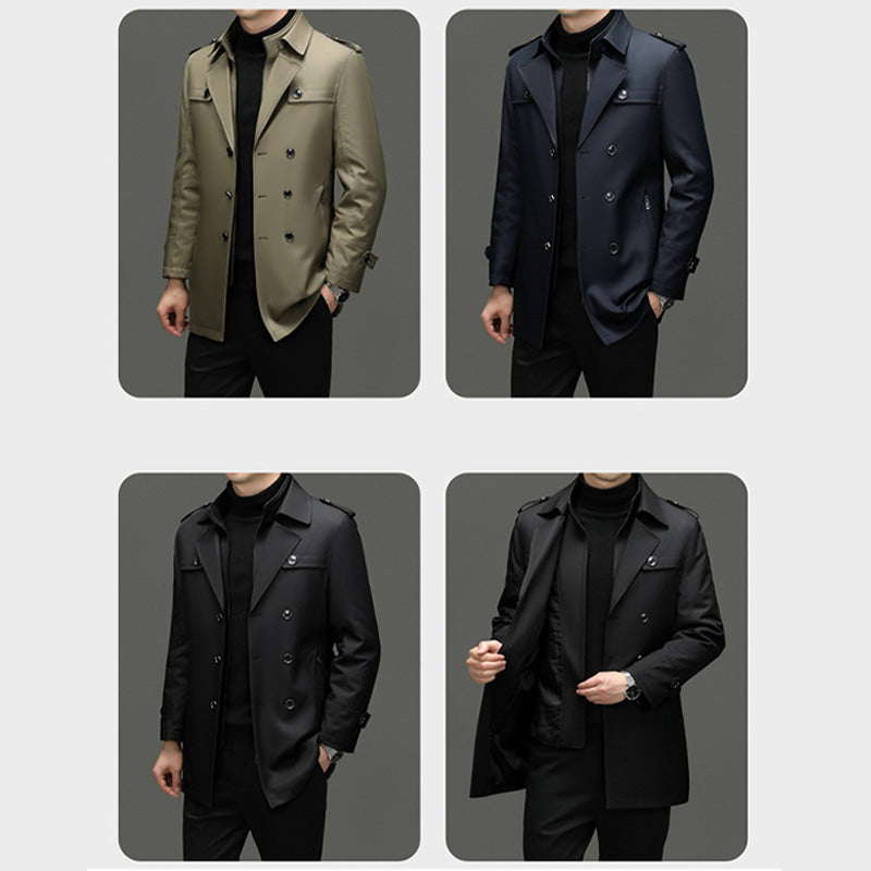 Herre Trenchcoat i Mellomlang Lengde med Avtakbar Innerfôr-7
