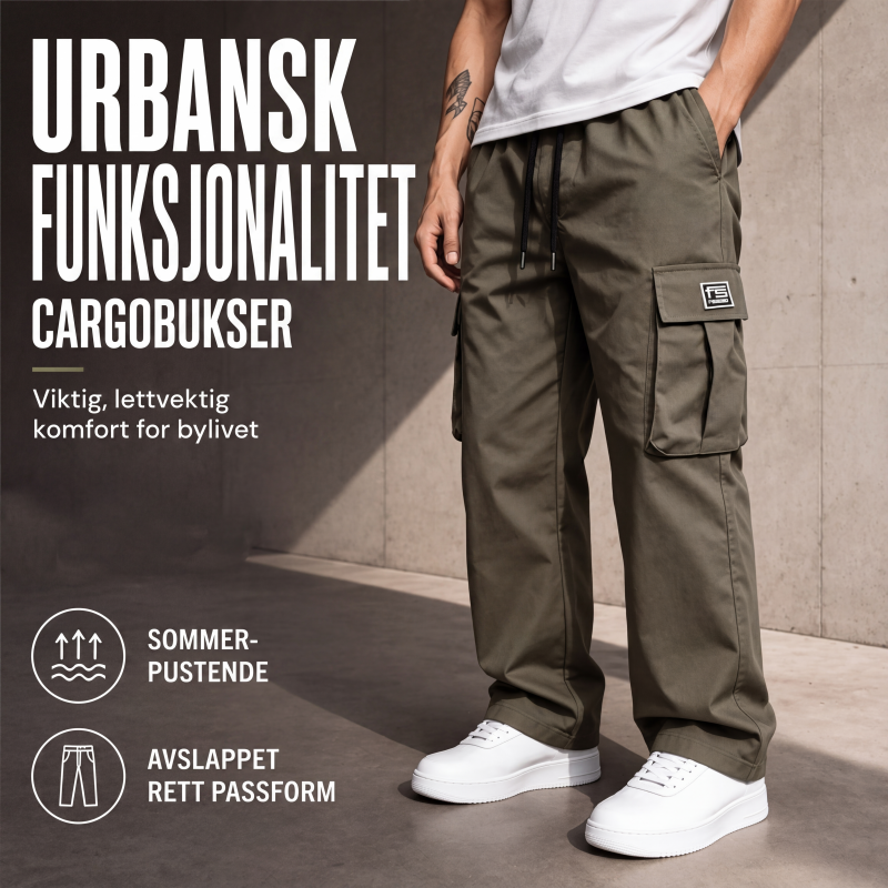 Cargobukser for menn i løs, avslappet passform
