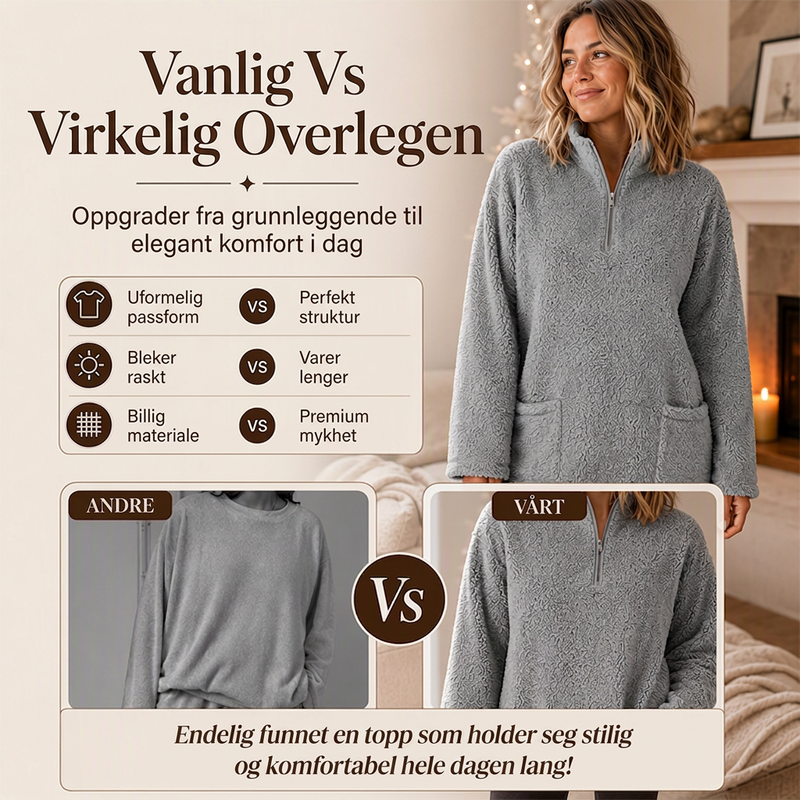 Damelue halvlukket myk genser med lommer-2