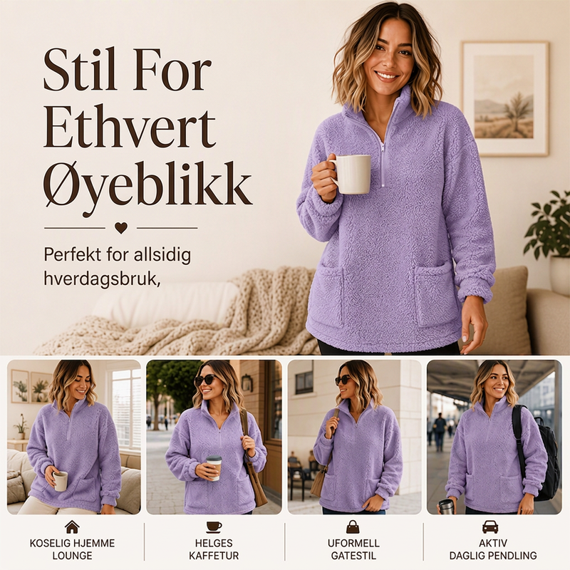Damelue halvlukket myk genser med lommer-4