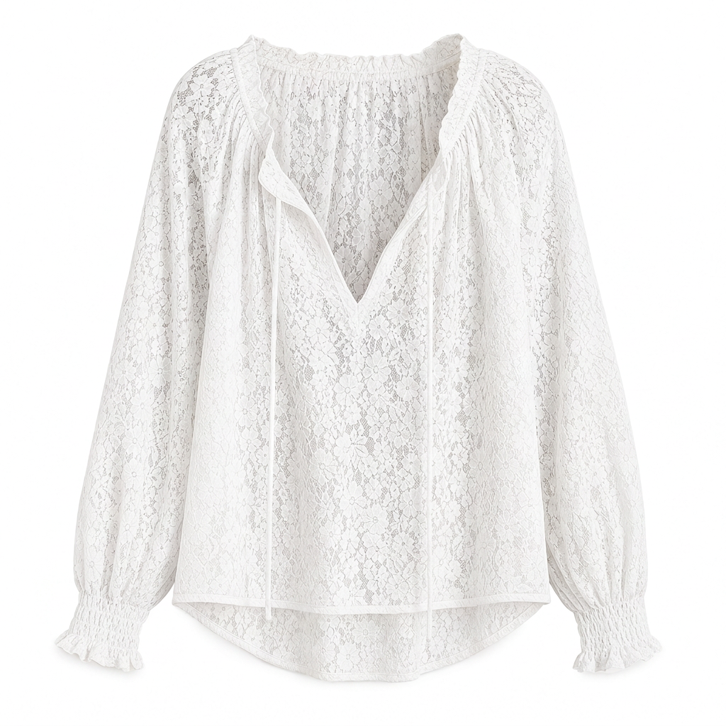 Blondebluse for dame – løs passform med lange ermer-8