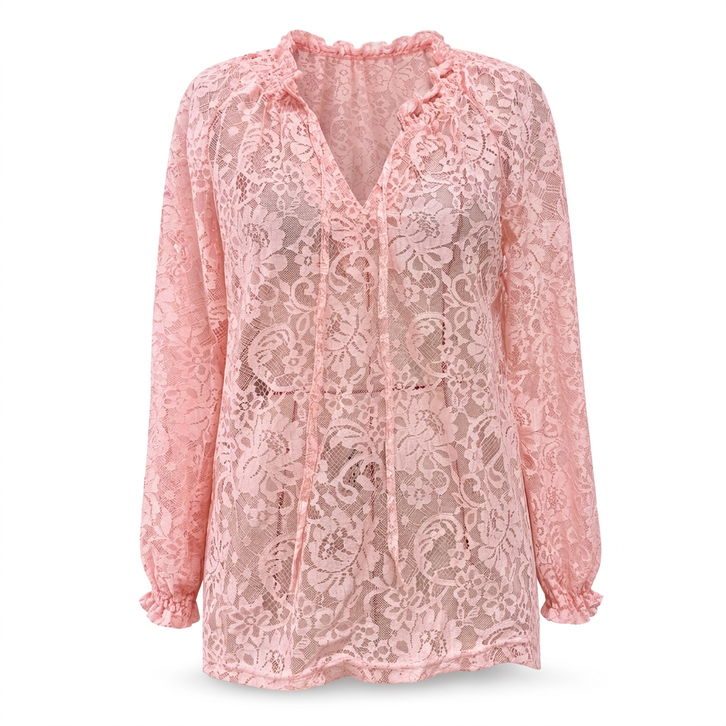 Blondebluse for dame – løs passform med lange ermer-9