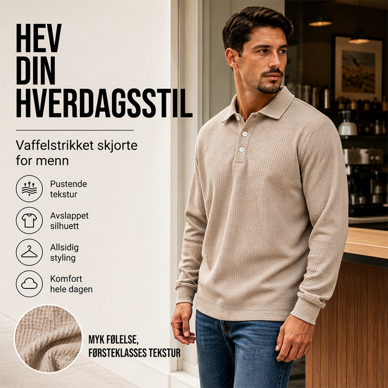 Langermet kragegenser for menn i vaffelstrikk