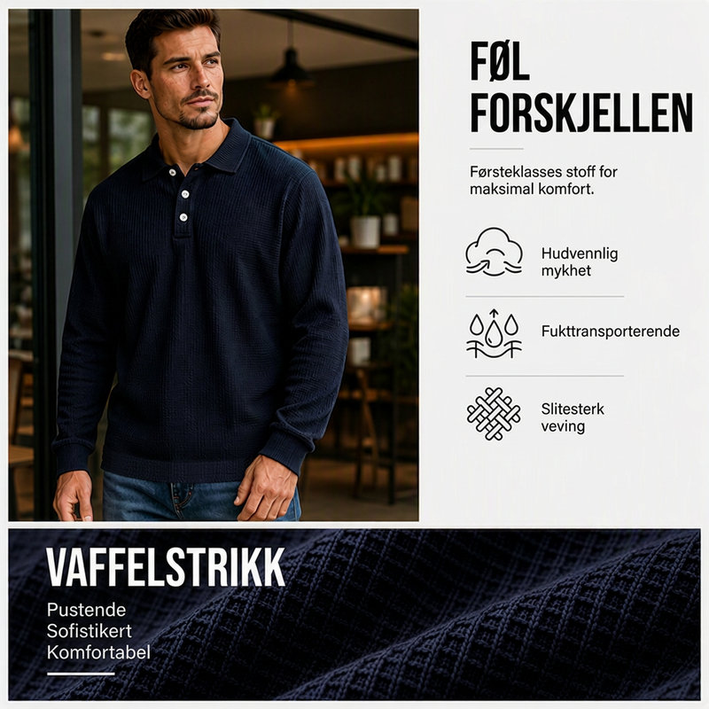 Langermet kragegenser for menn i vaffelstrikk-3