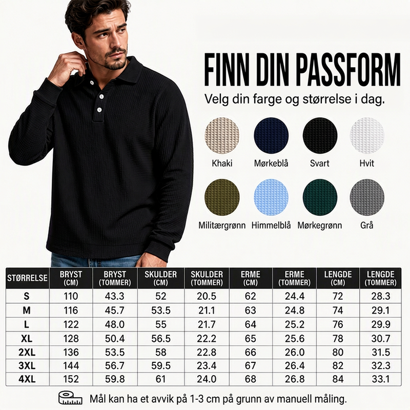 Langermet kragegenser for menn i vaffelstrikk-5